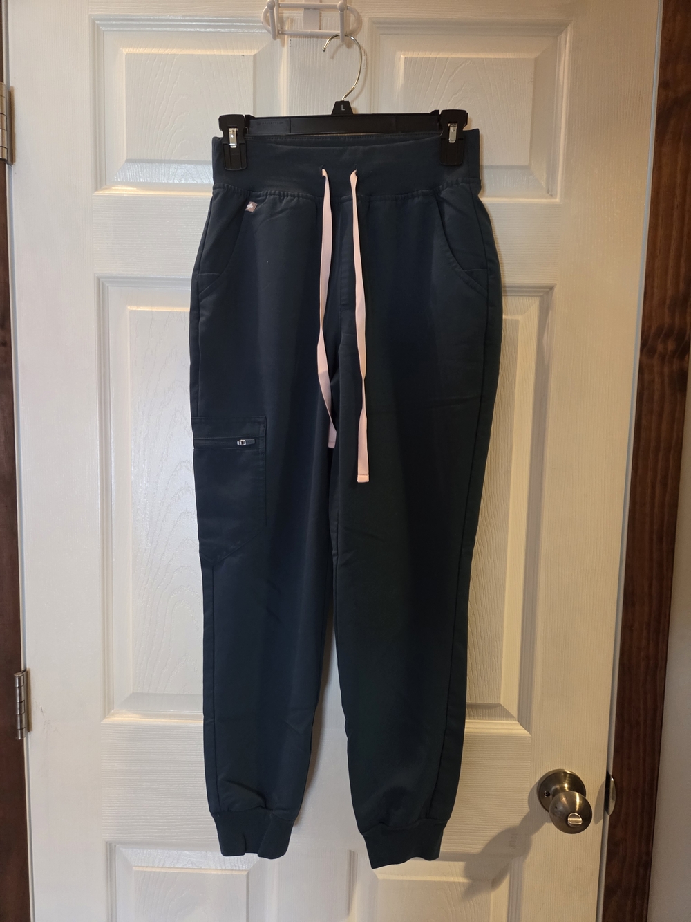 Figs Teal Jogger Pants with Light Pink Drawstring